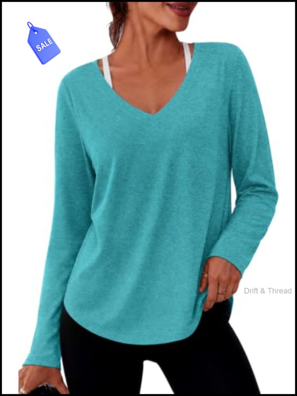 Alaroo Reversible Workout Top Long Sleeve V-Neck Sun Shirt With Curved Hem